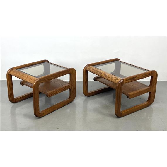 Modernist Two Tier Side, End Tables by Lou Hodges