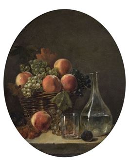 Fruit basket and water carafe on an entablature - Pierre Marie Gault de Saint-Germain