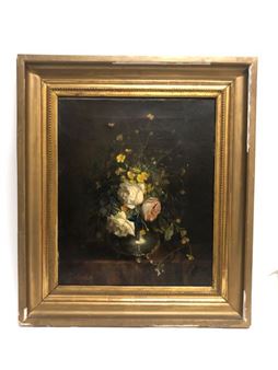 Bouquet de fleurs dans un vase en étain - Wilhem Démétrius Malbet