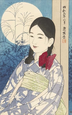 Artwork by Shinsui Ito, Full moon night from MODERN BEAUTY COLLECTION 2, Made of woodcut