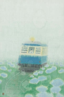 Blue Hydrangea and Train by Masaki Sai