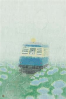 Blue Hydrangea and Train - Masaki Sai