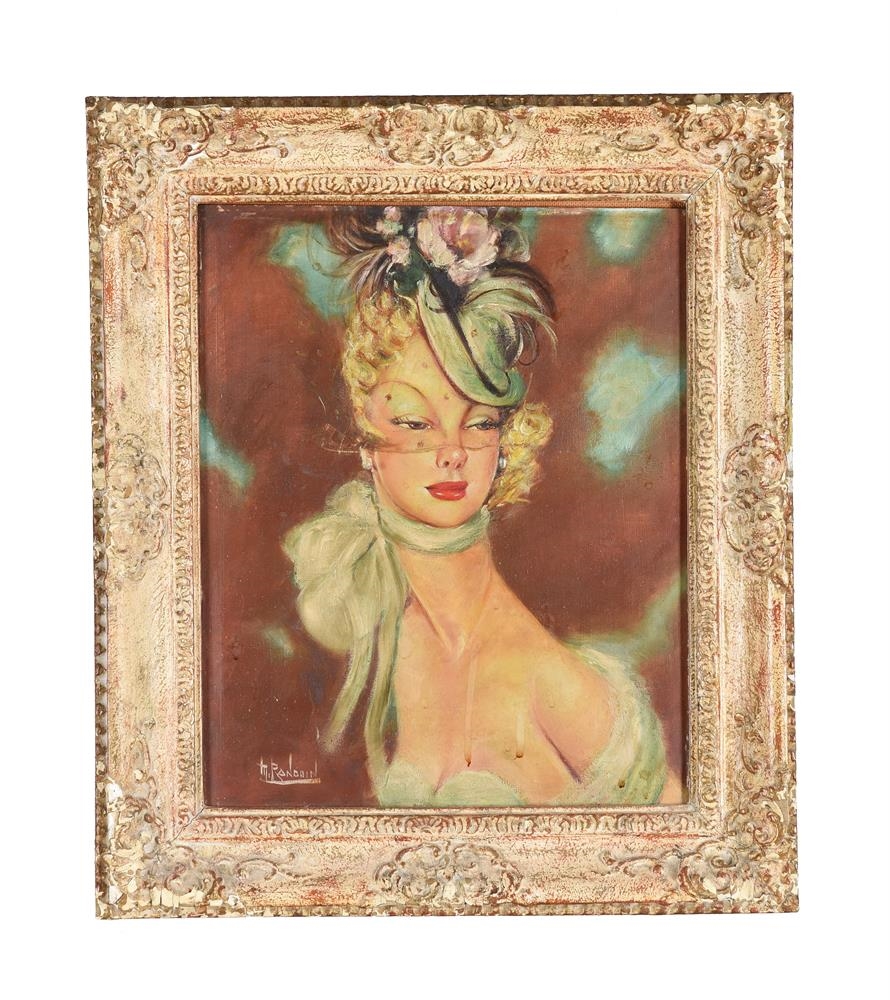 Artwork by Maurice Randoin, PORTRAIT OF A LADY WEARING A SCARF AROUND HER NECK, Made of Oil on board