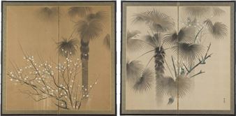 Work (a pair of 2-panel byobu screens) - Shokan Ochi