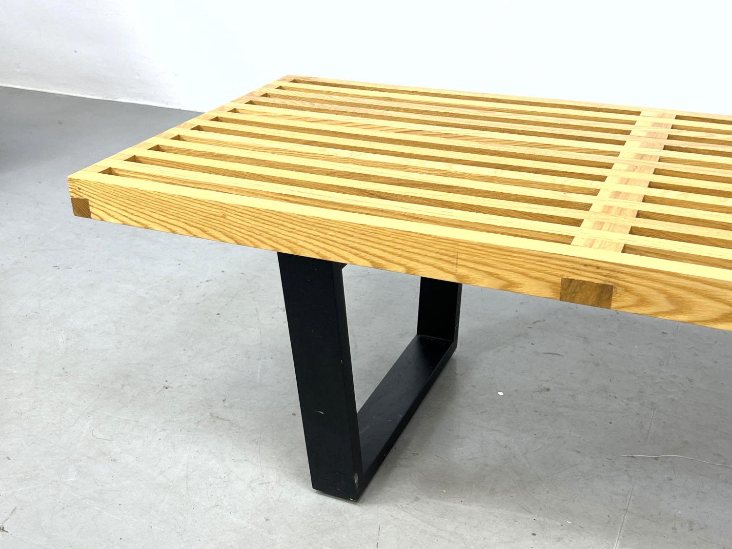 George Nelson | George Nelson style Blond Slat Bench. Ebonized Leg ...