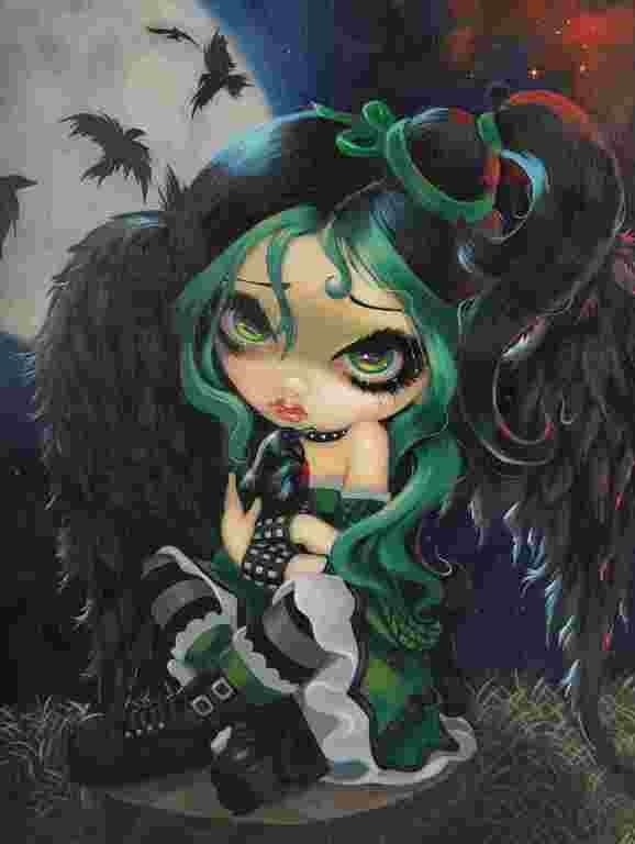 Artwork by Jasmine Becket-Griffith, Perched and Sat and Nothing More, Made of lowbrow acrylic panting on panel