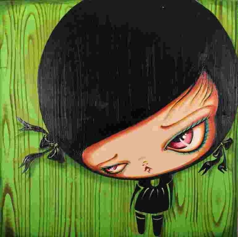 Big Eyed Kokeshi Wearing Her Shadow in Lime by Pinkytoast, 2011