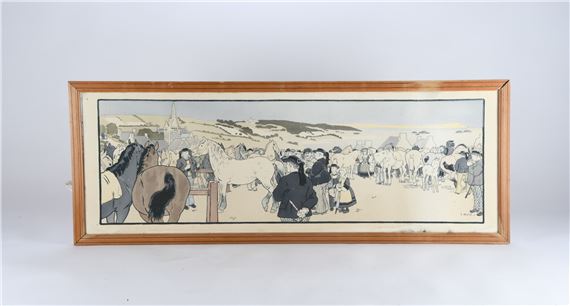 Marché aux chevaux sur une côte en Bretagne by Jean Matet
