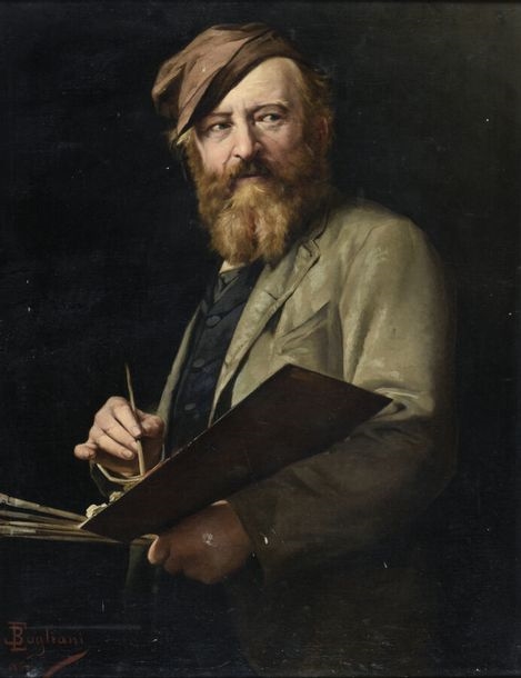 Artwork by Enrico Bogliani, Presumed self-portrait with a palette, 1890., Made of Oil on canvas