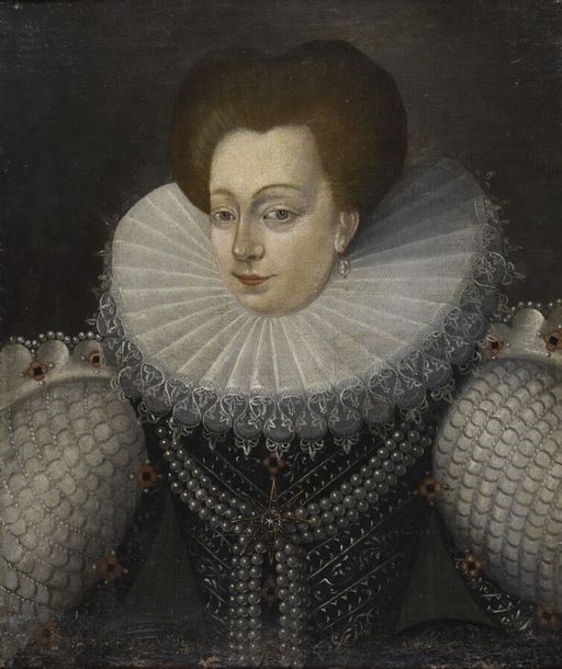 Portrait of a princess wearing a necklace with three rows of pearls and a diamond in the center of an eight-pointed star. - Pierre Dumonstier