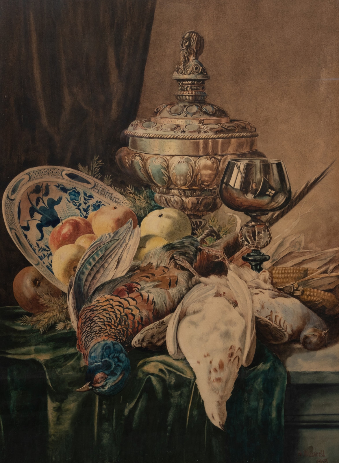 Artwork by Hugo Maxwell, Still Life with Fowl, Made of watercolor and gouache