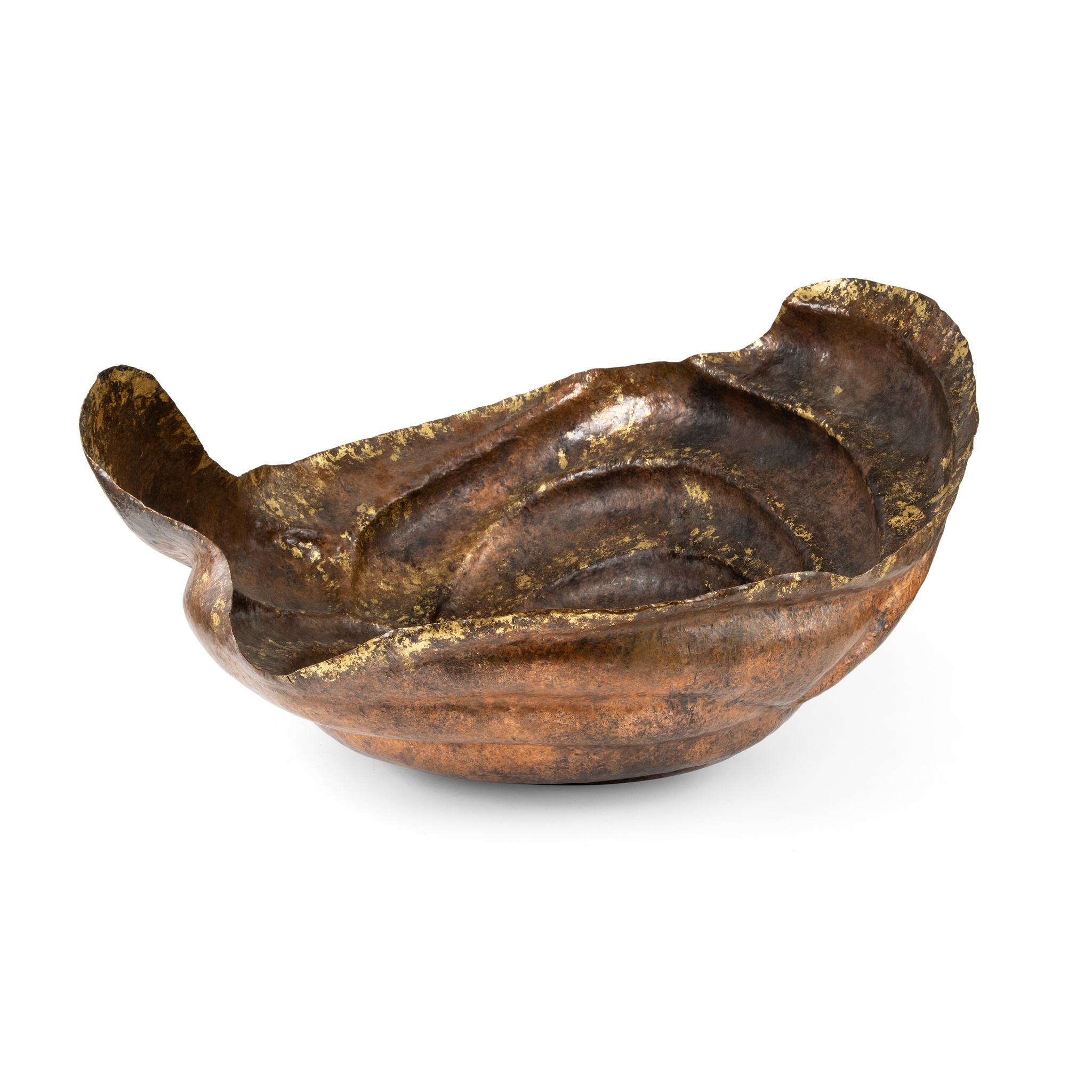 Artwork by Ndidi Ekubia, Tornado Swirl, Made of patinated copper with applied gold leaf