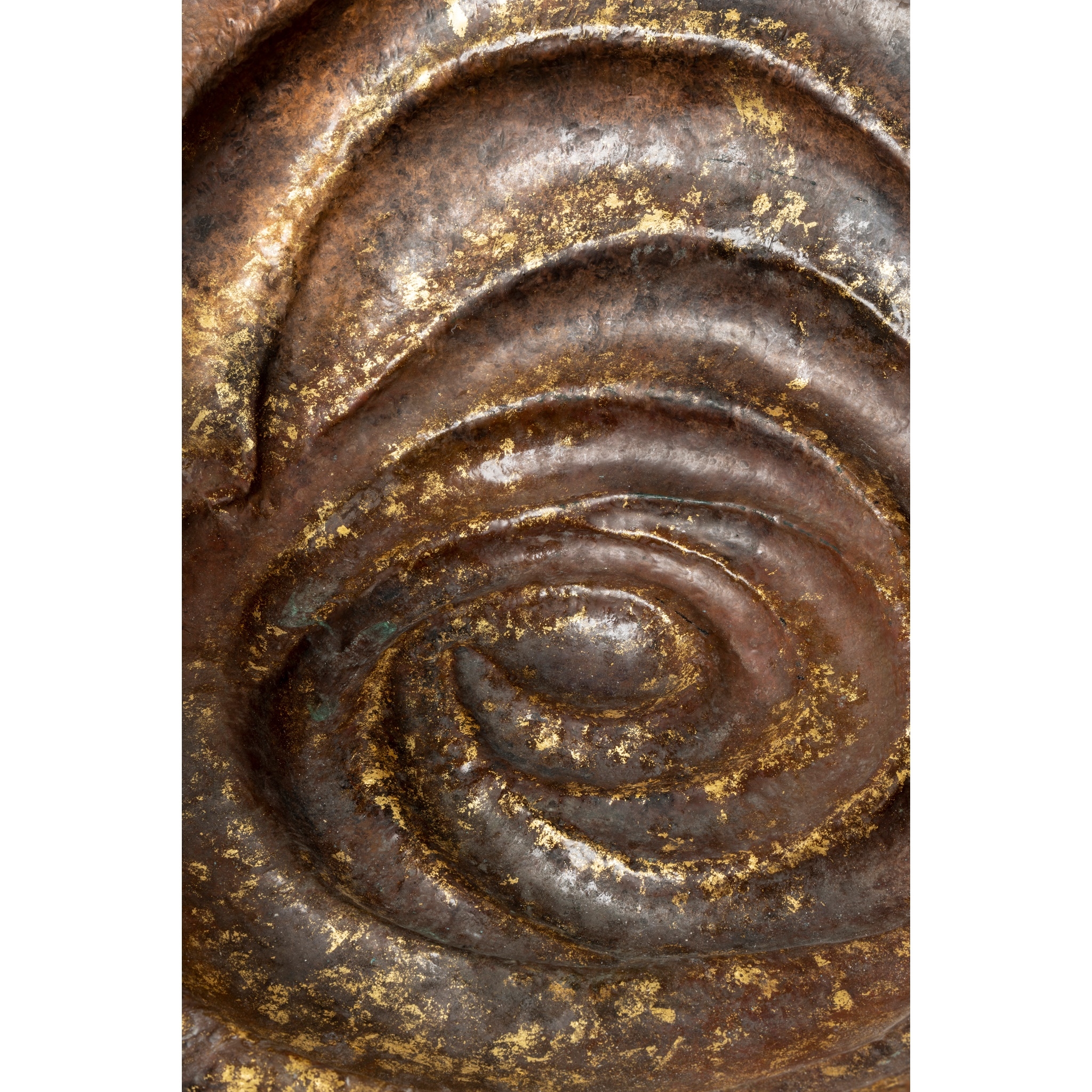 Artwork by Ndidi Ekubia, Tornado Swirl, Made of patinated copper with applied gold leaf