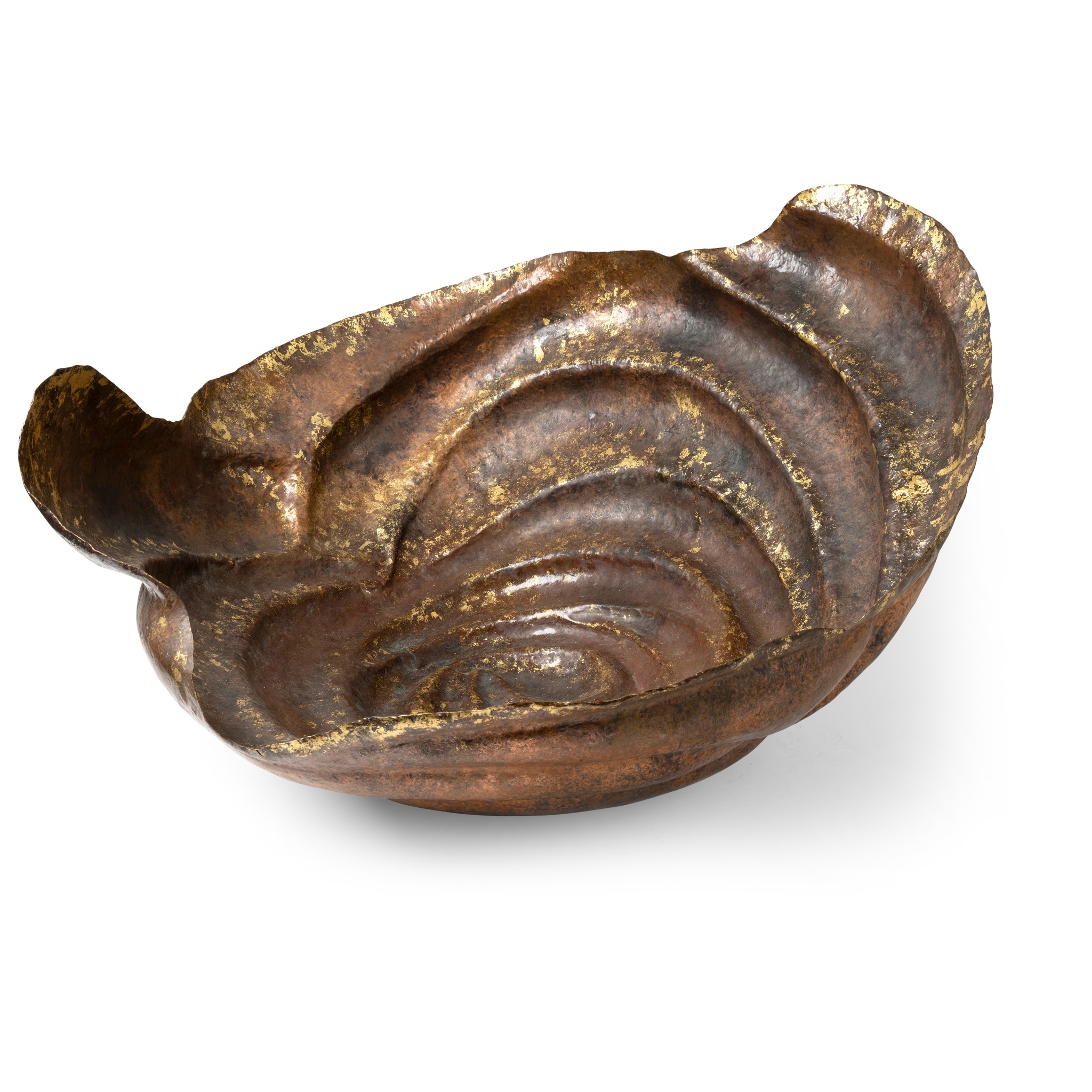 Artwork by Ndidi Ekubia, Tornado Swirl, Made of patinated copper with applied gold leaf