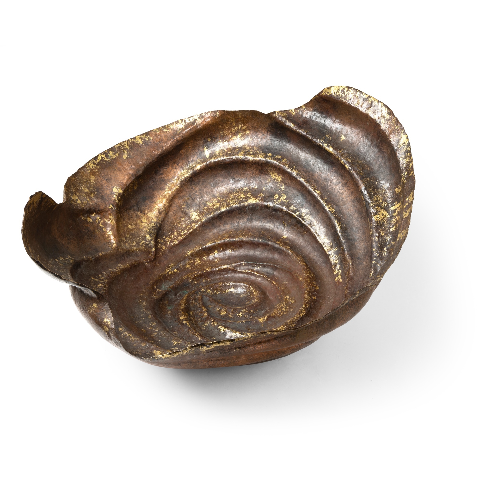 Artwork by Ndidi Ekubia, Tornado Swirl, Made of patinated copper with applied gold leaf