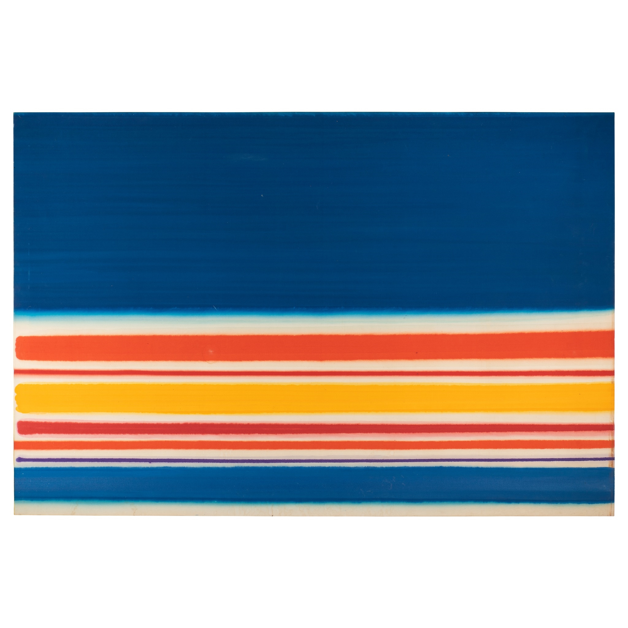 Artwork by John Copnall, Blue and Coloured Stripes, Made of oil on canvas