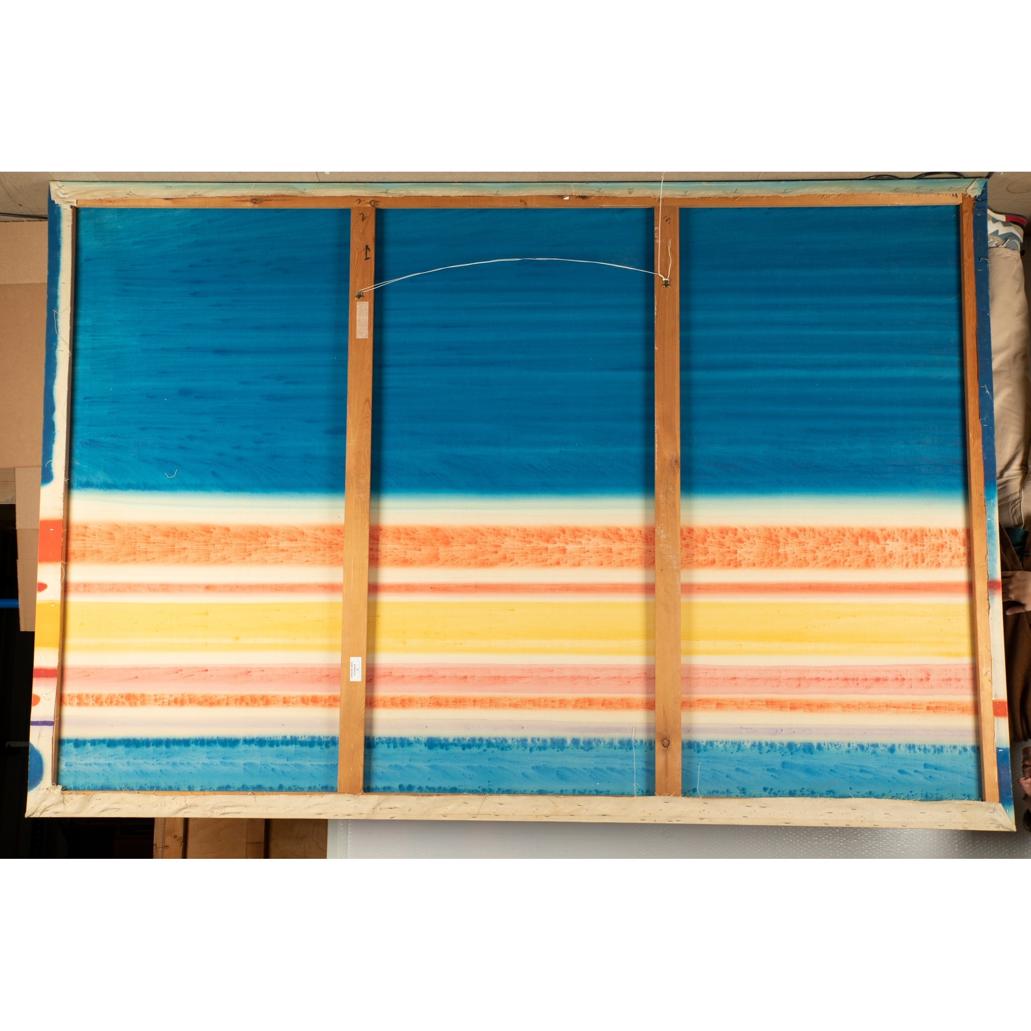 Artwork by John Copnall, Blue and Coloured Stripes, Made of oil on canvas