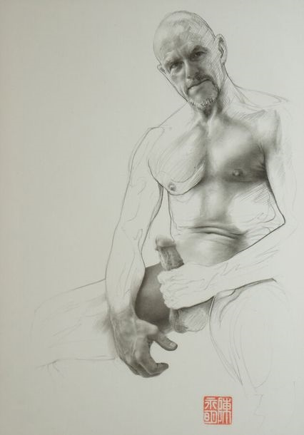 Artwork by Marc Ming Chan, Standing Series - Onanism, Made of graphite drawings on paper