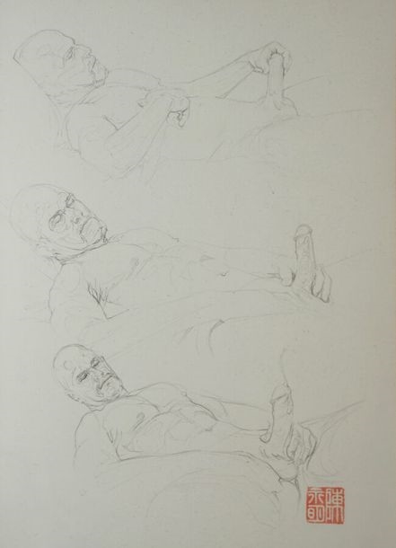 Artwork by Marc Ming Chan, Standing Series - Onanism, Made of graphite drawings on paper