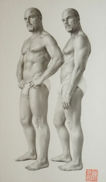 Artwork by Marc Ming Chan, Standing Series - Onanism, Made of graphite drawings on paper