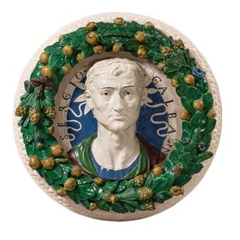 A Florentine glazed terracotta medallion of the Roman Emperor Galba - Girolamo della Robbia