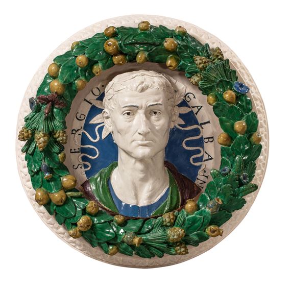 A Florentine glazed terracotta medallion of the Roman Emperor Galba - Girolamo della Robbia