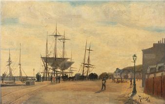 Lively wharf with moored sailboats Picture