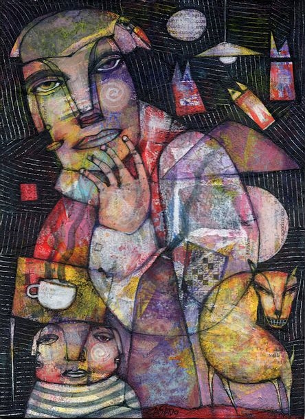 Artwork by Dan Casado, Night, Made of Acrylic and collage on wood