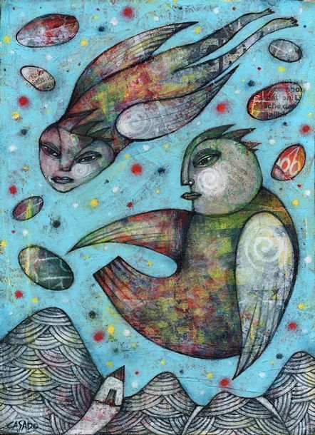 Artwork by Dan Casado, Morning light, Made of Acrylic and collage on wood