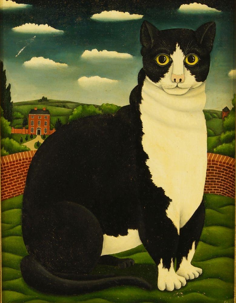Artwork by Felicity Baron, Black cat a long way from home, Made of oil on canvas