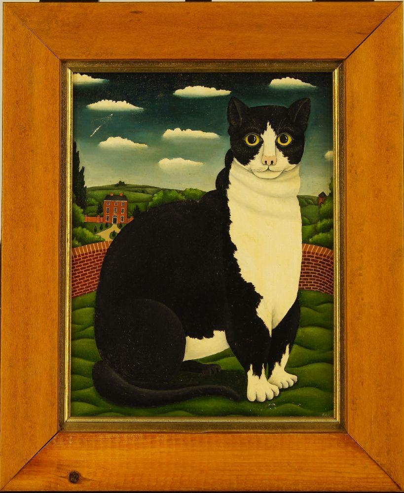 Artwork by Felicity Baron, Black cat a long way from home, Made of oil on canvas