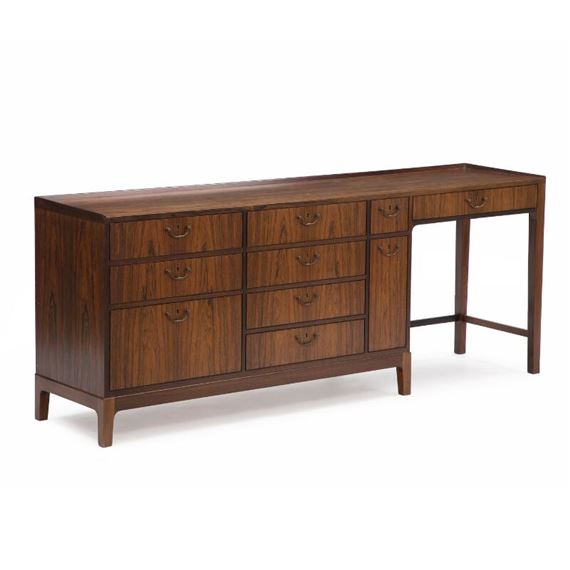Ladies dressing table of Brazilian rosewood with profiled edges by Frode Holm, 1950s