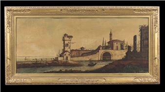 Lake landscape with buildings - Luigi Deleidi