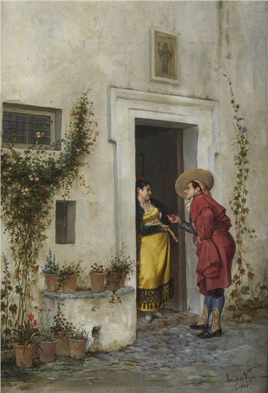 Gallant scene by Jose de la Vega y Marrugal, dated 1876