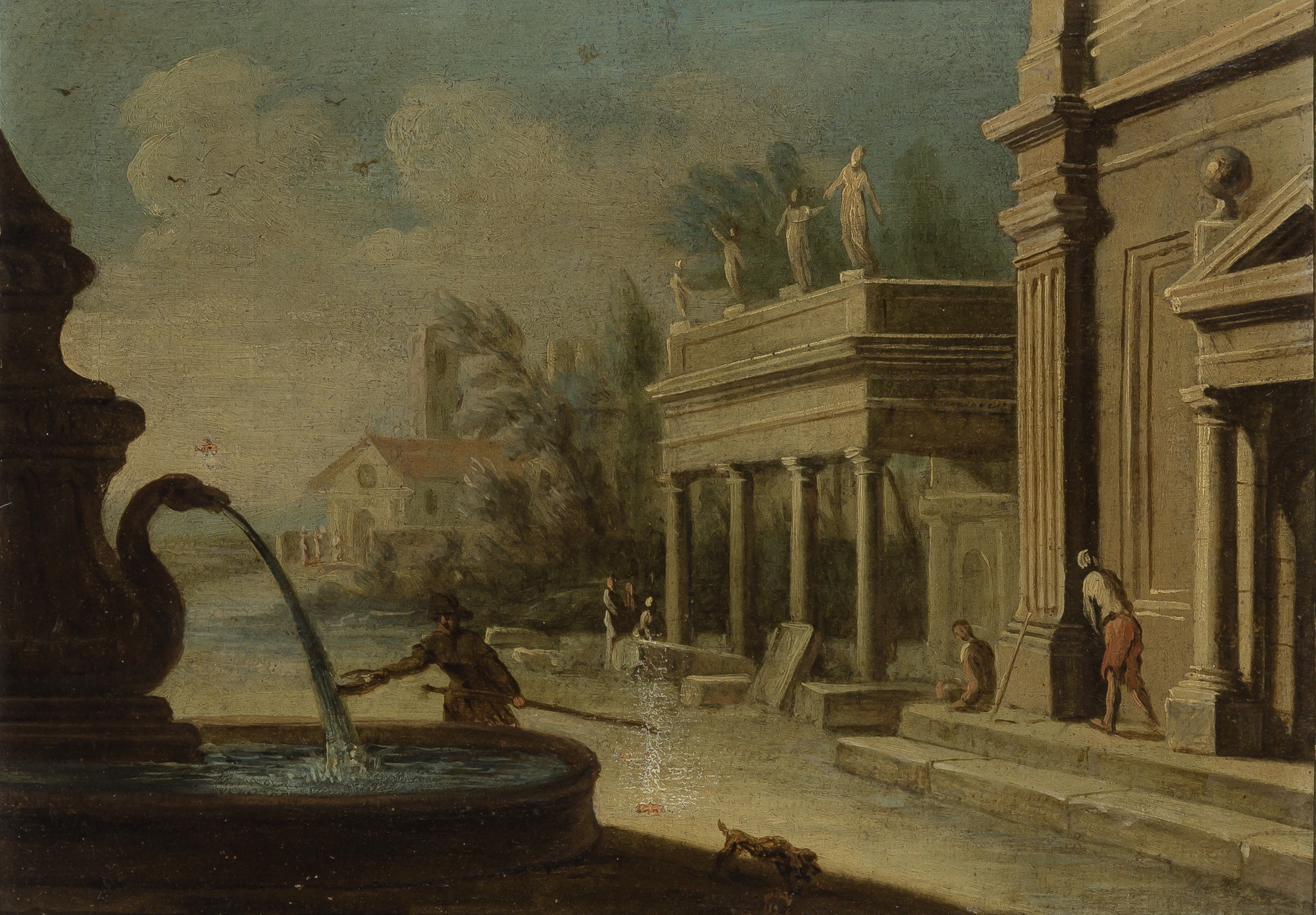 A Piazza with a Fountain by Italian School, 18th Century