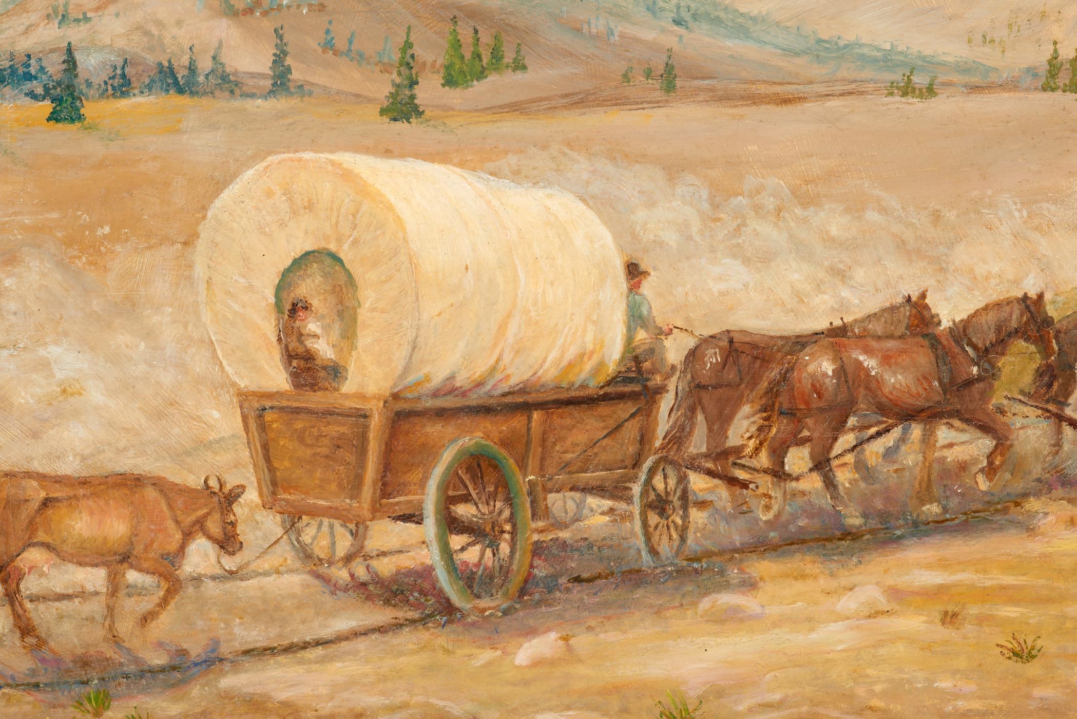 Artwork by Ruth Guilkey, RUTH GUILKEY "Wagon Train" (Oil on Board), Made of Oil on board