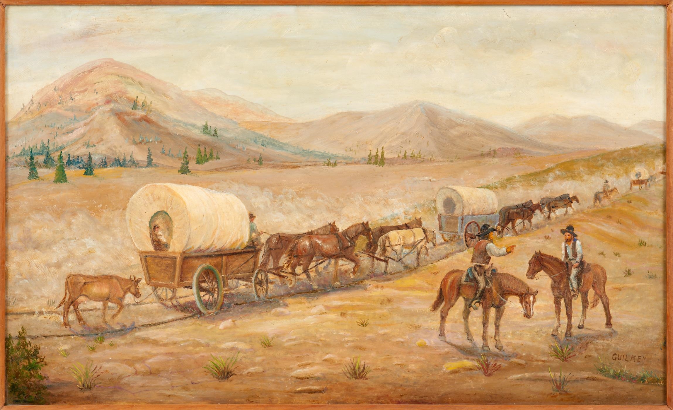 Artwork by Ruth Guilkey, RUTH GUILKEY "Wagon Train" (Oil on Board), Made of Oil on board