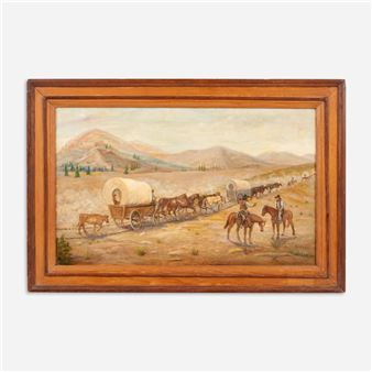 RUTH GUILKEY "Wagon Train" (Oil on Board) - Ruth Guilkey