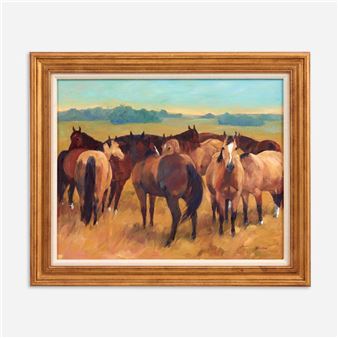 JEAN COOK "Buckskins and Bays" (Oil on Board) - Jean Cook