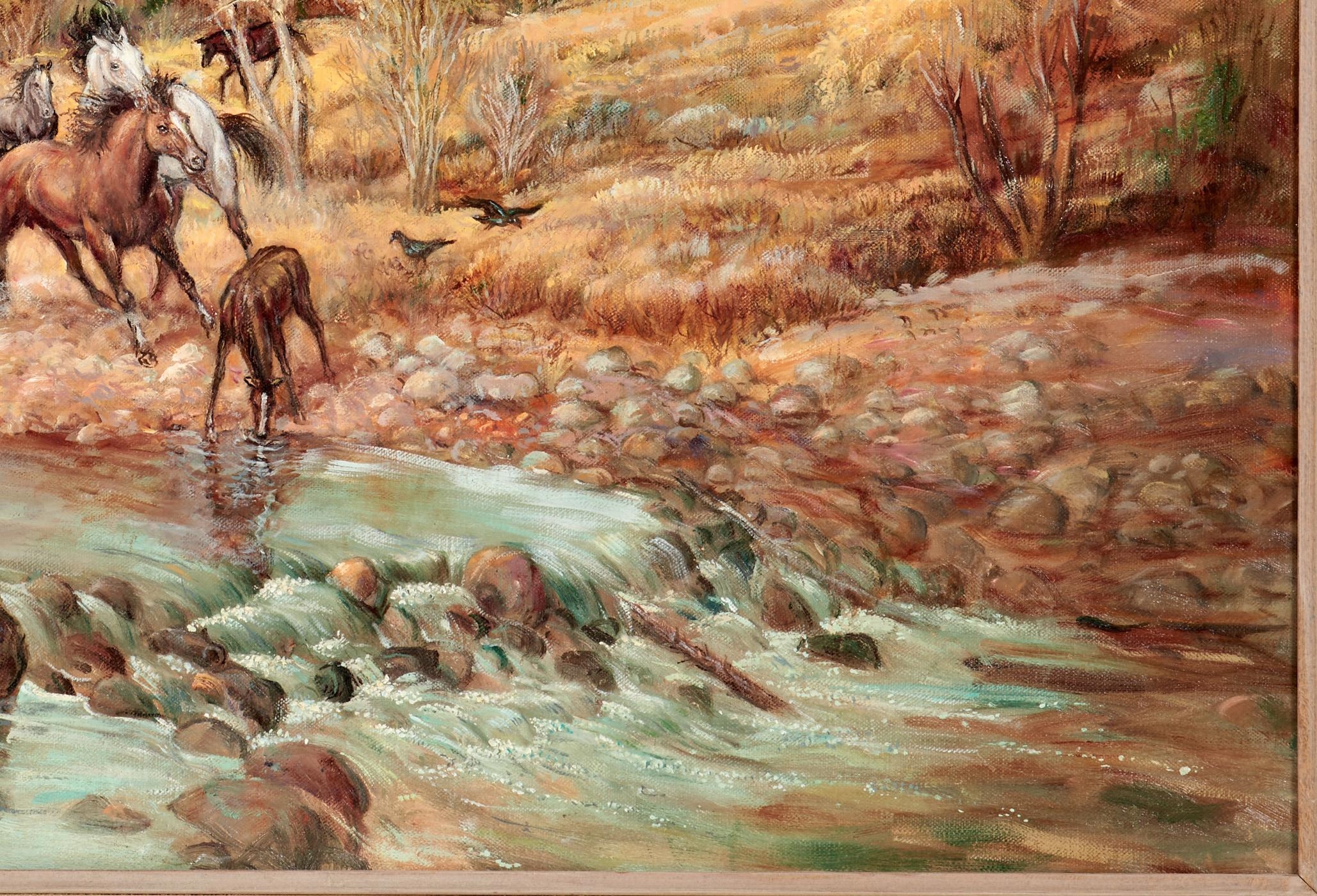 Artwork by Lennon Ray Bandel, Mustangs on Oak Creek, Made of Oil on linen