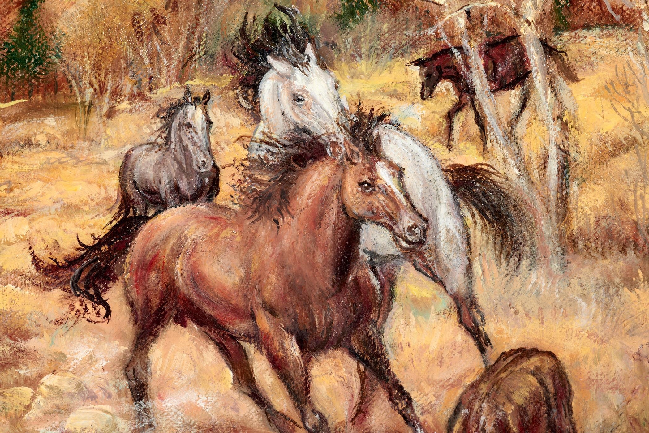 Artwork by Lennon Ray Bandel, Mustangs on Oak Creek, Made of Oil on linen