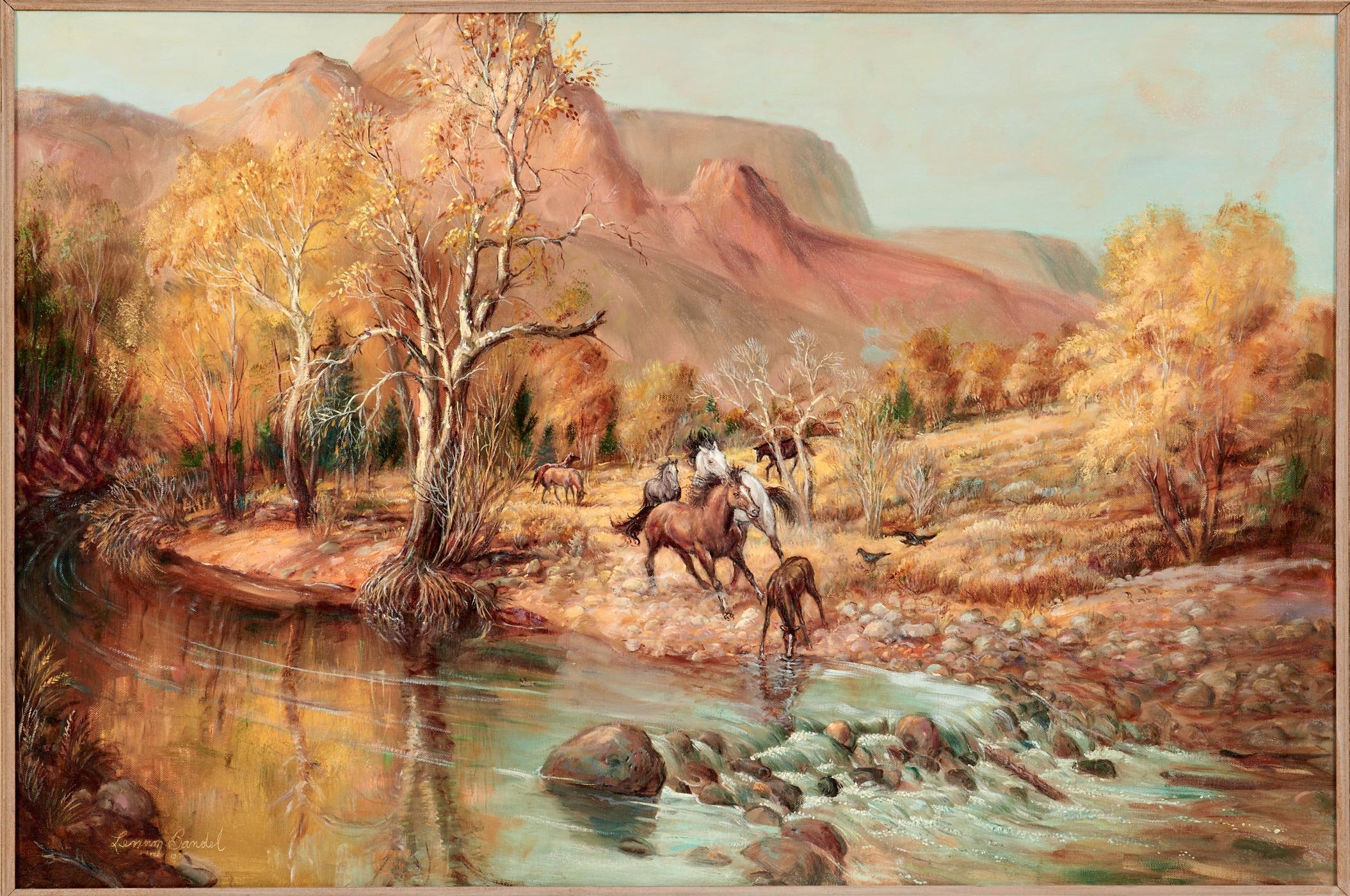 Artwork by Lennon Ray Bandel, Mustangs on Oak Creek, Made of Oil on linen