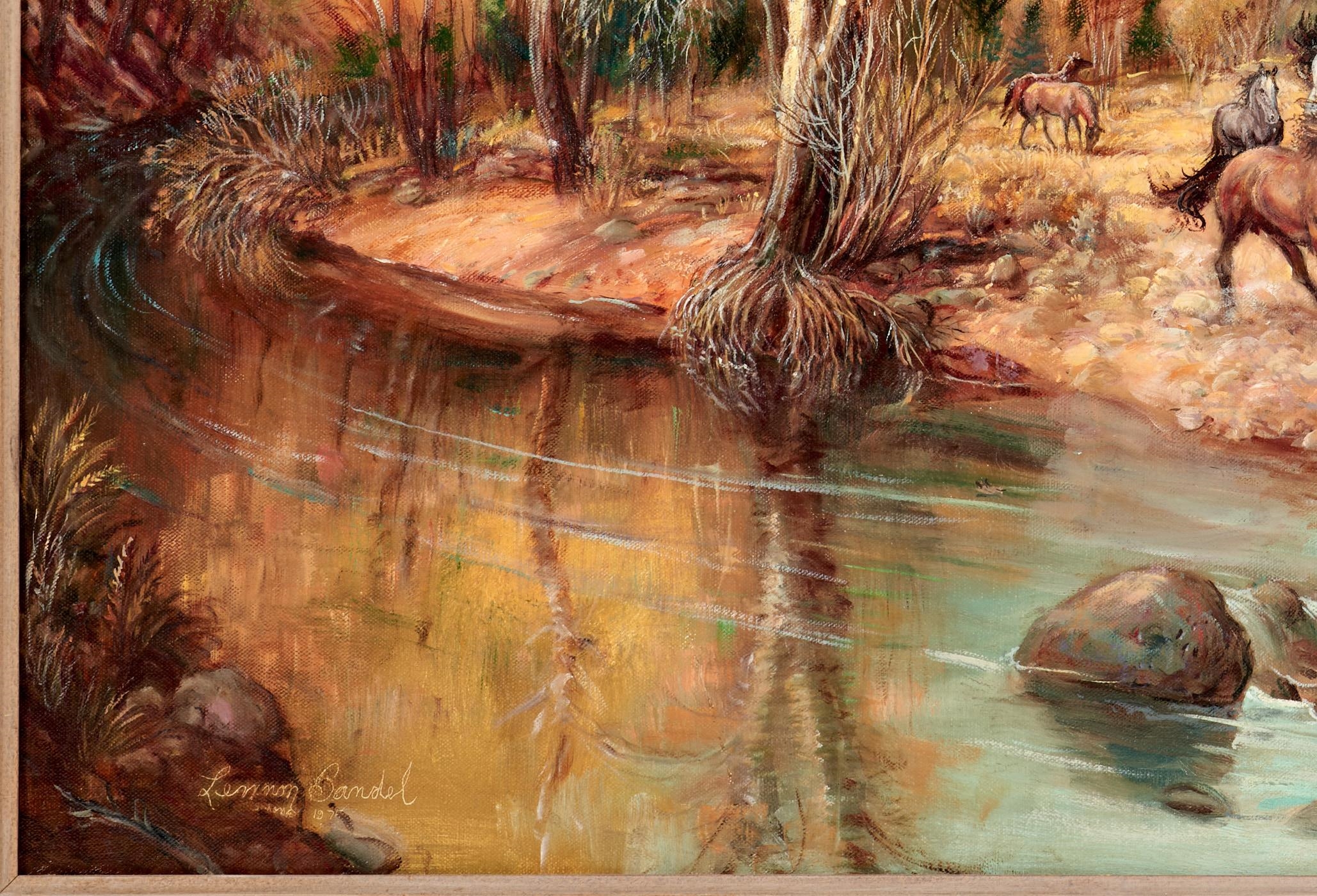 Artwork by Lennon Ray Bandel, Mustangs on Oak Creek, Made of Oil on linen