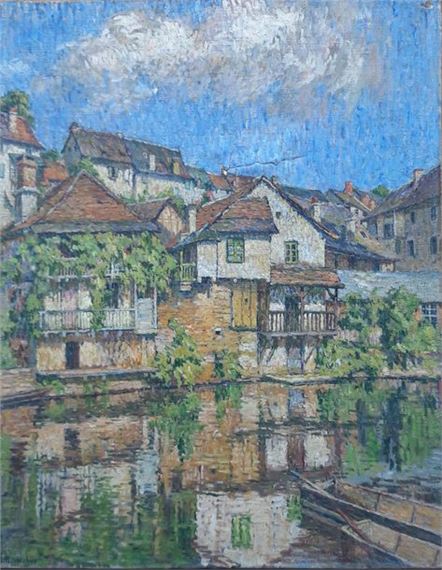 Village by the water by Alphonse Roubichon, 1867