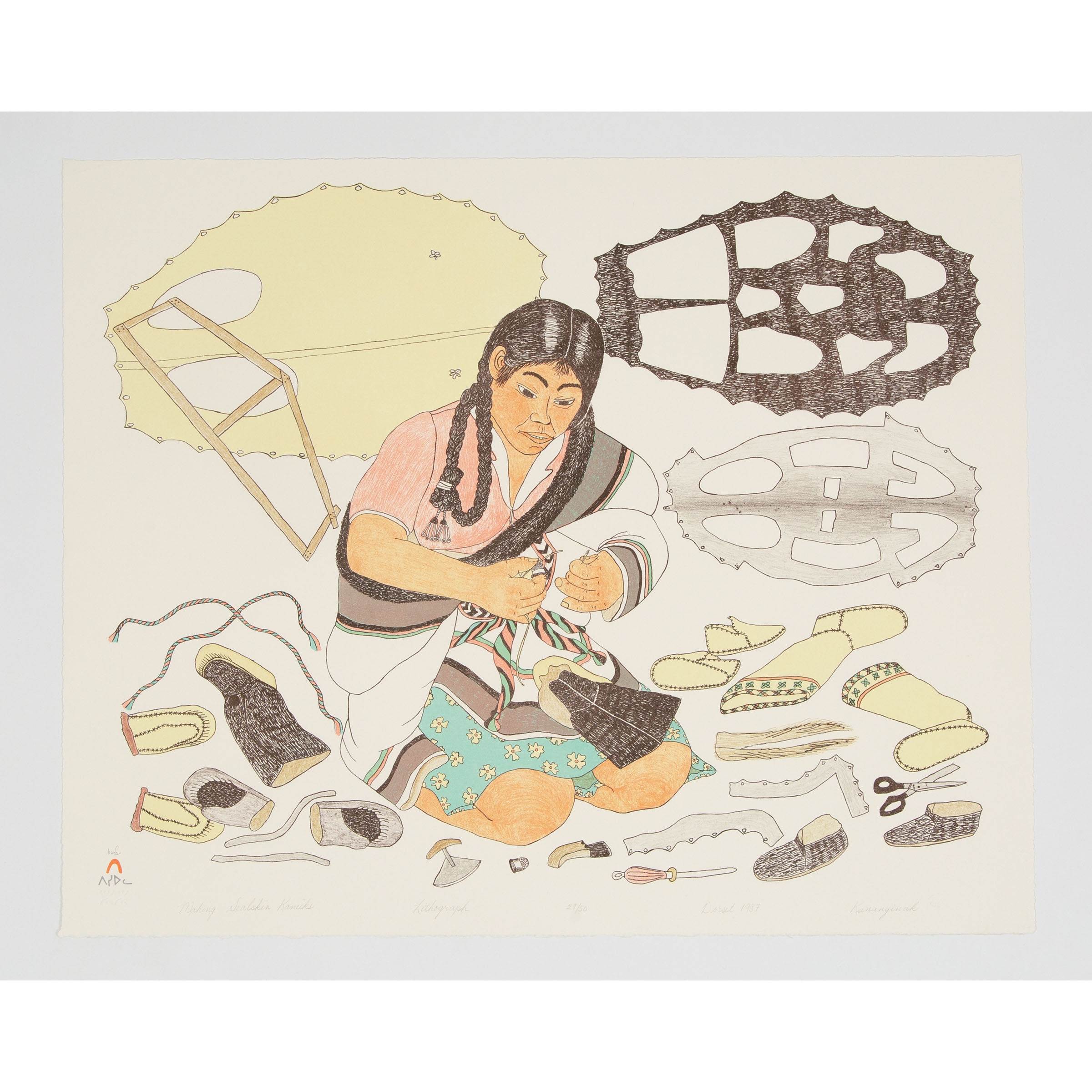 Kananginak Pootoogook | MAKING SEALSKIN KAMIKS (1987) | MutualArt