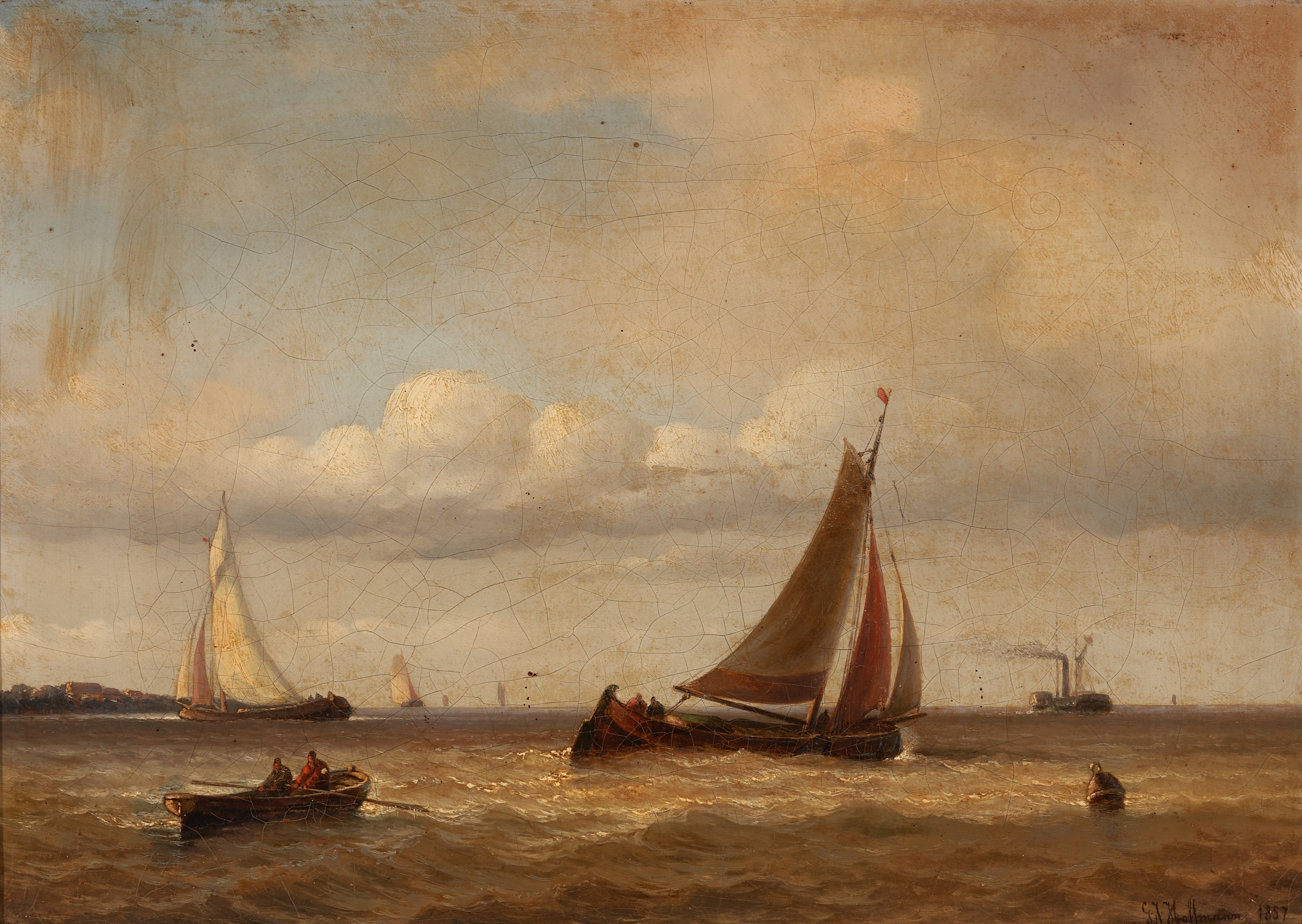 Artwork by Georges Johannes Hoffmann, Maritime Scene, Made of oil on canvas