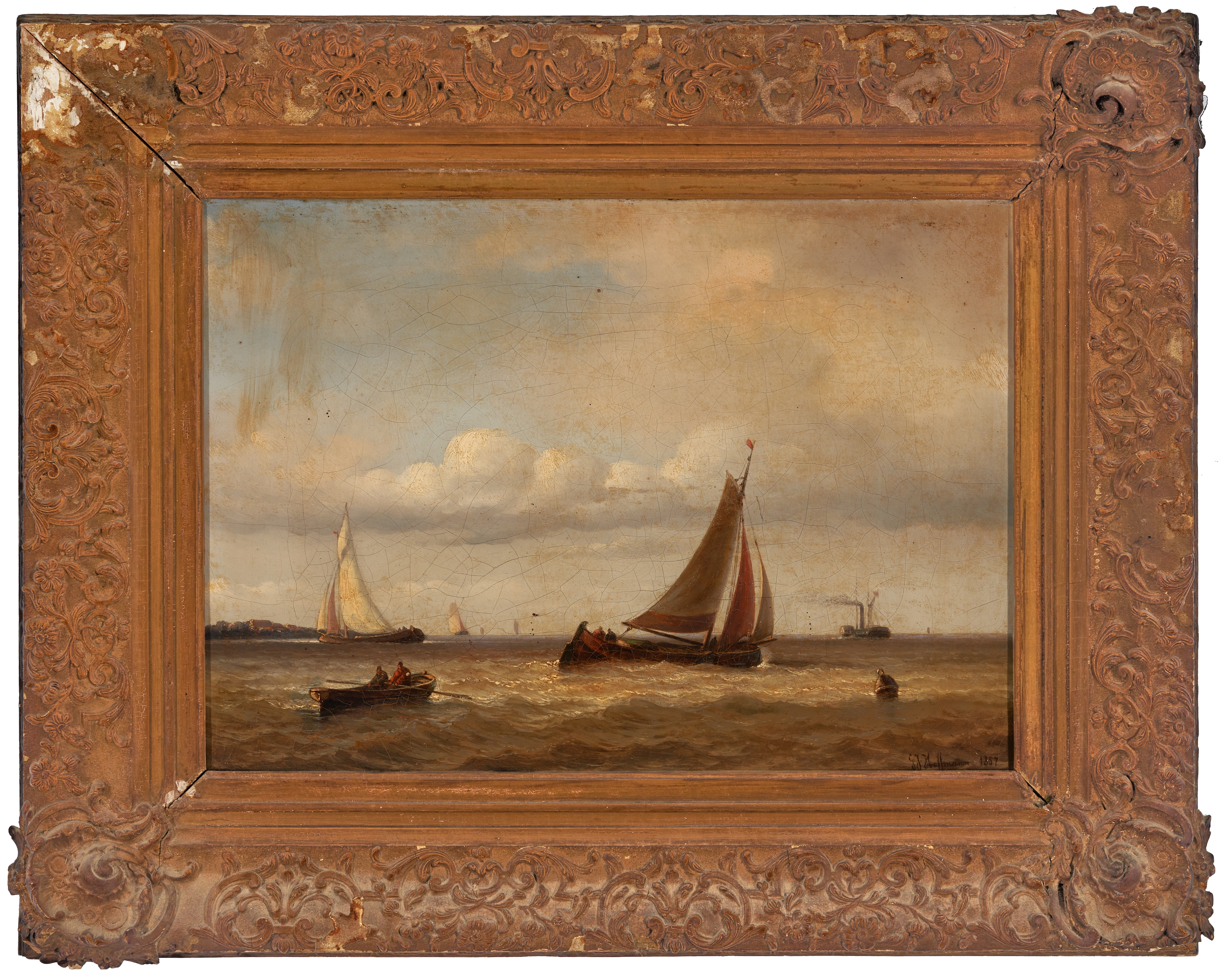 Artwork by Georges Johannes Hoffmann, Maritime Scene, Made of oil on canvas