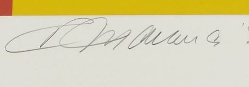 Robert Indiana signature on color screenprint, 1986.