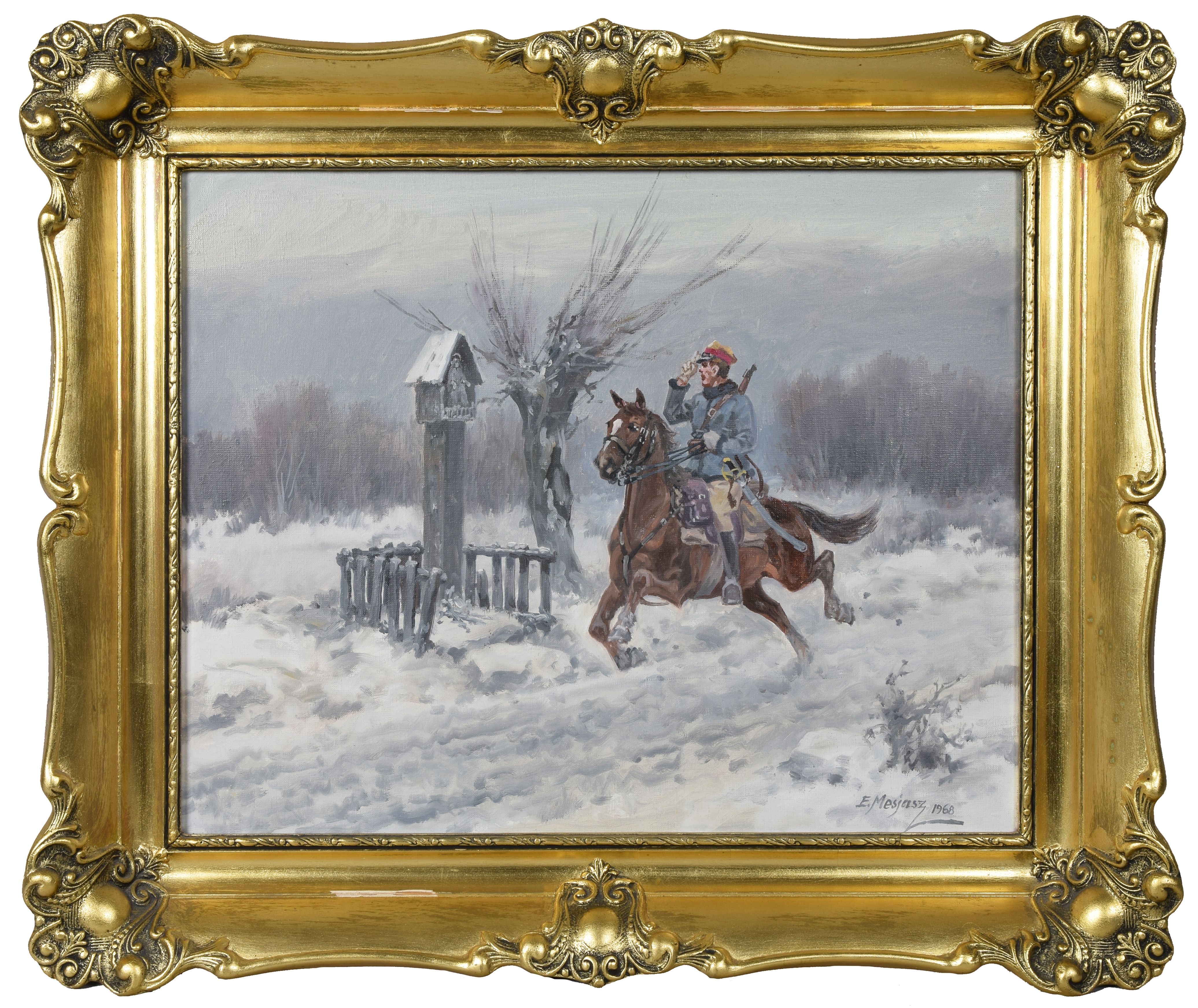 Artwork by Edward Mesjasz, Ułan na koniu, Made of oil, canvas