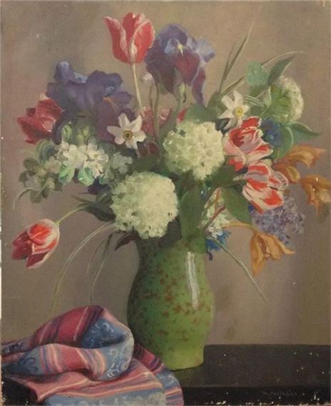 Maurice Ehlinger | Bouquet of flowers with tulips and irises. | MutualArt